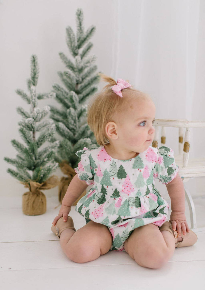 Quinn Poplin Romper in Christmas Trees