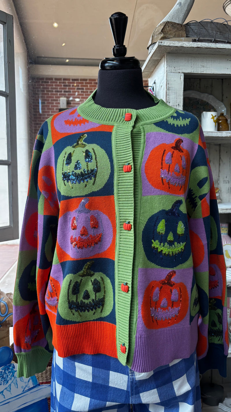 QOS Check pumpkin Cardigan