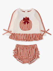 Baby Girls Pumpkin Bow Ivory Applique Ruffle Bow Sweatshirt Swing Top & Ruffle Bloomer Set