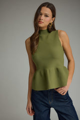 Solid peplum mock neck top