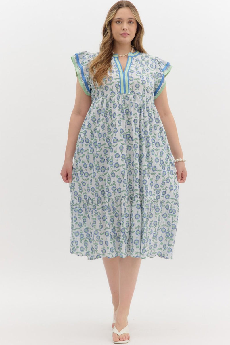 Curvy- Mint/blue floral dress