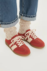 SANDRA FUR STRIPE DESIGN BACKLESS MULE COURT SNEAKERS: RED