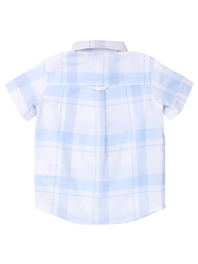 Boys Light Blue Windowpane Short Sleeve Button Down Shirt