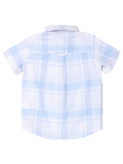 Boys Light Blue Windowpane Short Sleeve Button Down Shirt