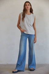 Ribbed Crew Neck Sleeveless Tank Top