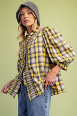 Yellow plaid ruffle down top