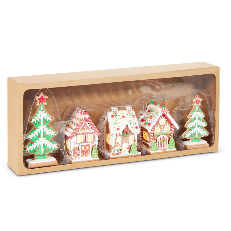 8.25” boxed gingerbread house and tree sets