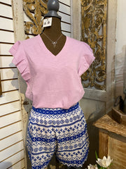 Vneck flounce sleeve tee