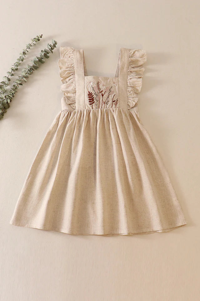 Beige floral embroidered linen dress My Cobblestone Cottage Beige floral embroidered linen dress My Cobblestone Cottage