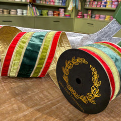 6x10 red/green apple/ green velvet wired ribbon