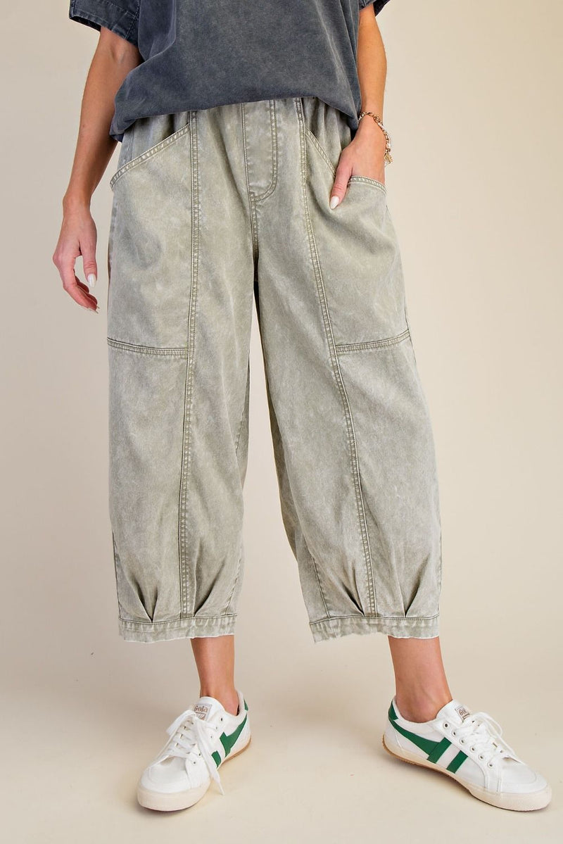 Washed denim Barrel pant elastic waist