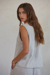 Ribbed Crew Neck Sleeveless Tank Top