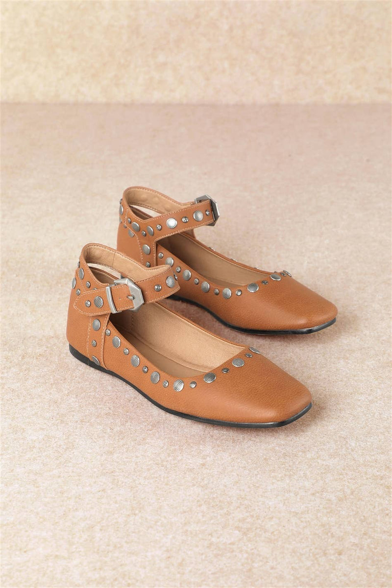 MYSTIC VINTAGE STUDDED SEMIS SQUARE TOE BALLET FLATS