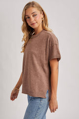 CREW NECK KNIT T-SHIRT: MOCHA