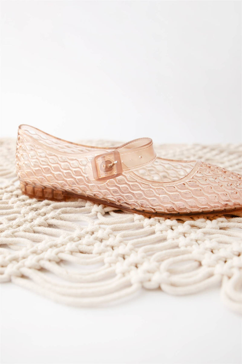 Woven Jelly Mary Jane Flats Tapered Square Toe