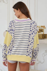 Contrast Details Stripe Print V-neck Sweatshirt Top