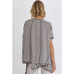 Stripe print round neck short sleeve top