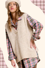 Oversized Soft Knit Sweater Vest with Side Slit