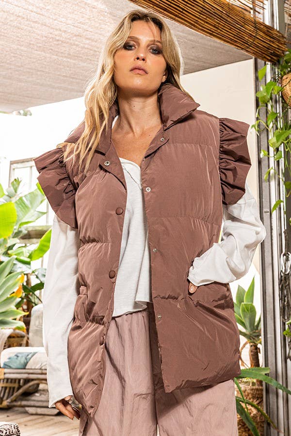 IT1813 Ruffle Sleeve Down Vest