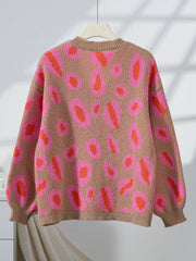 Slouchy V-Neck Leopard Jacquard Boxy Sweater