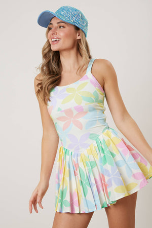 Floral Sporty Pleated Romper