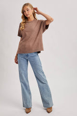 CREW NECK KNIT T-SHIRT: MOCHA