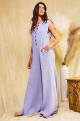 Wide Leg Button-up Loose Fit Solid Sweater Jumpsuit