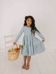 Gwendolyn Ruffle Dress in Dusty Blue | Girls fall Dress