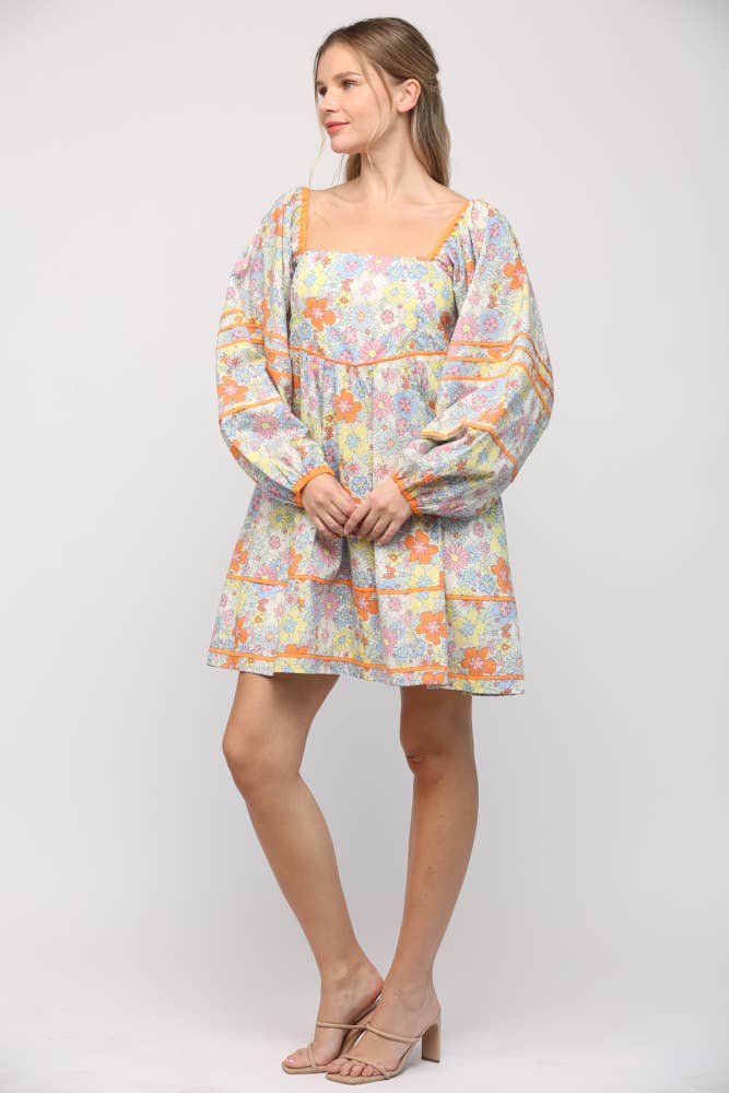 SQUARE NECK LINE FLORAL PRINT COTTON BABYDOLL DRESS – My Cobblestone Cottage