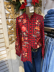 Red Amar Plaid ruffled collar blouse