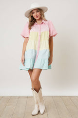 Easter Color Block Button Down Dress