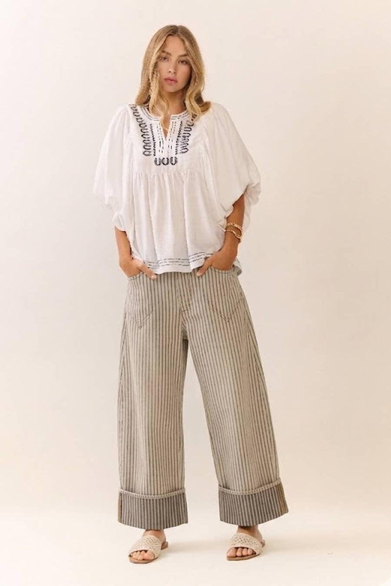 The Striped Barrel Carpenter Culottes Pants: Washed Ivory