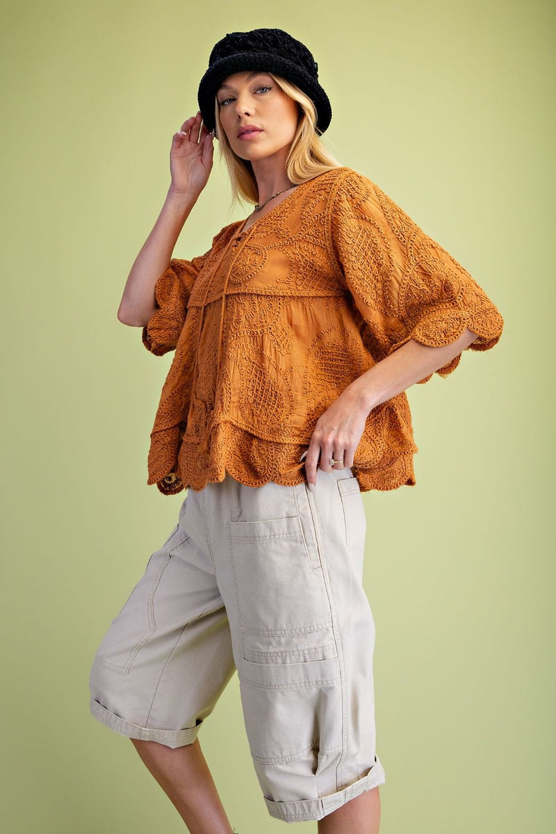 Embroidery baby doll top
