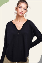 Textured Fabric Contrast Terry Long Sleeve Top
