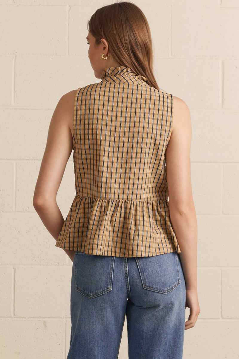 Plaid Carmel ruffle top