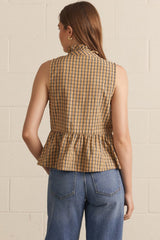 Plaid Carmel ruffle top