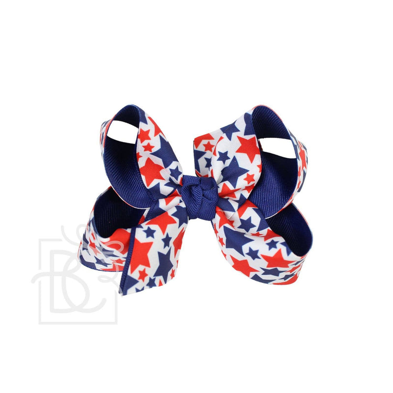LAYERED PATRIOTIC STAR PRINT BOW ON ALLIGATOR CLIP: 4.5" Large