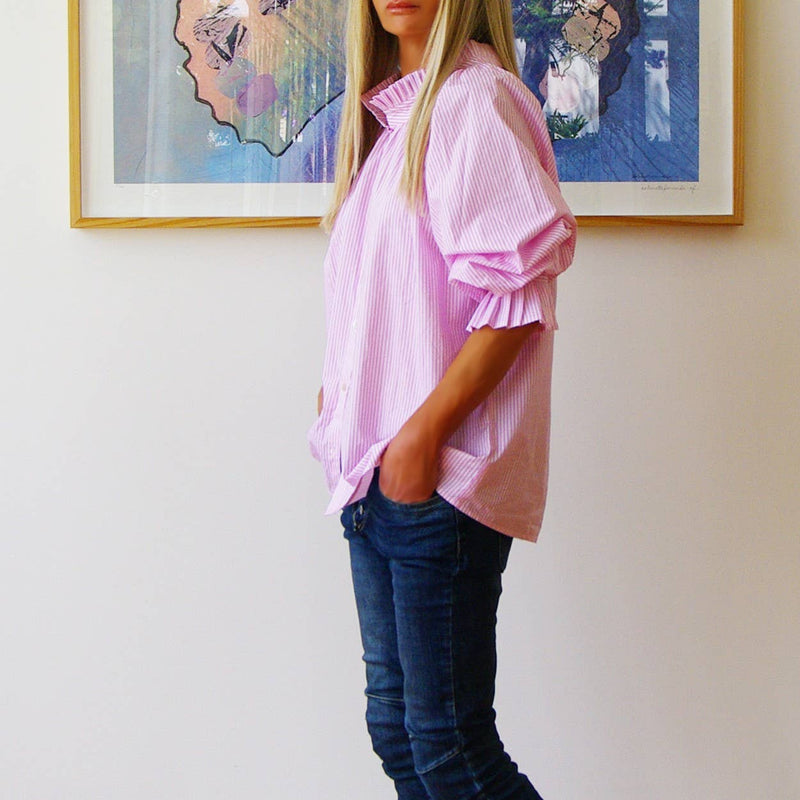 Olive digital print stripe cotton shirt