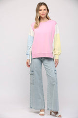 SIDE SLIT COLOR BLOCK SWEATSHIRT