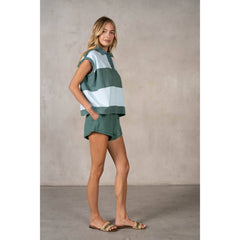 Classic Collared Slouchy Sleeveless Yarn-Dye Stripe Jersey T