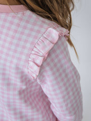 Girls Dear Santa Pink Gingham Applique Flutter Sweatshirt