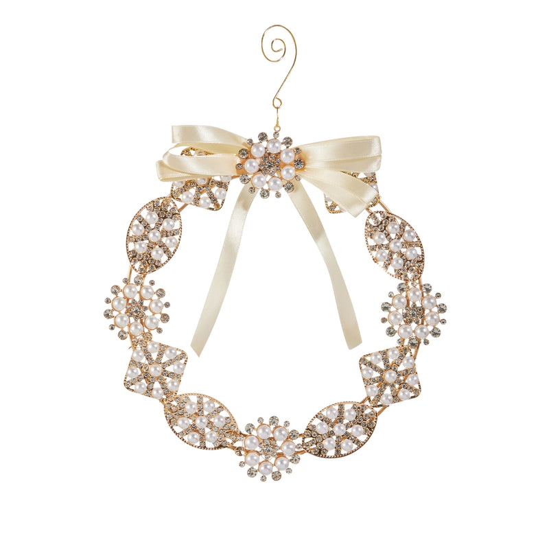 8” pearl brooch wreath ornament