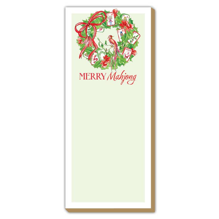 Merry Mahjong Wreath Red Green Mahjong Tiles Luxe Skinny Pad