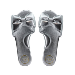 RAFIE - SILVER Bow Slide Sandal: Metallic Silver