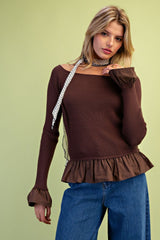 Long sleeve ruffled bottom knit top