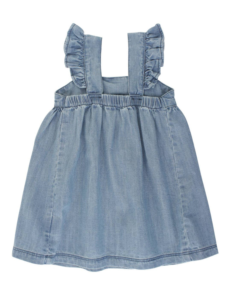 Girls Light Wash Denim Flutter Bow Woven Dress