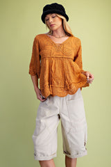 Embroidery baby doll top