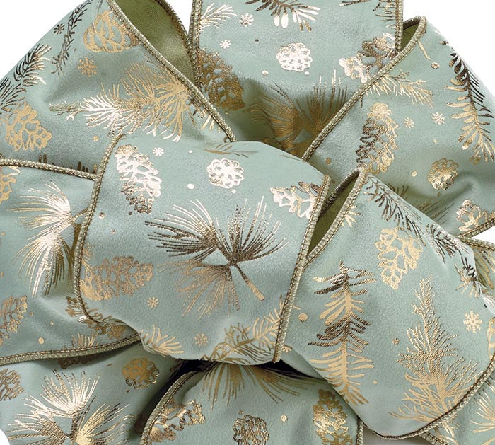 Ribbon 100 velvet sage with gold pine