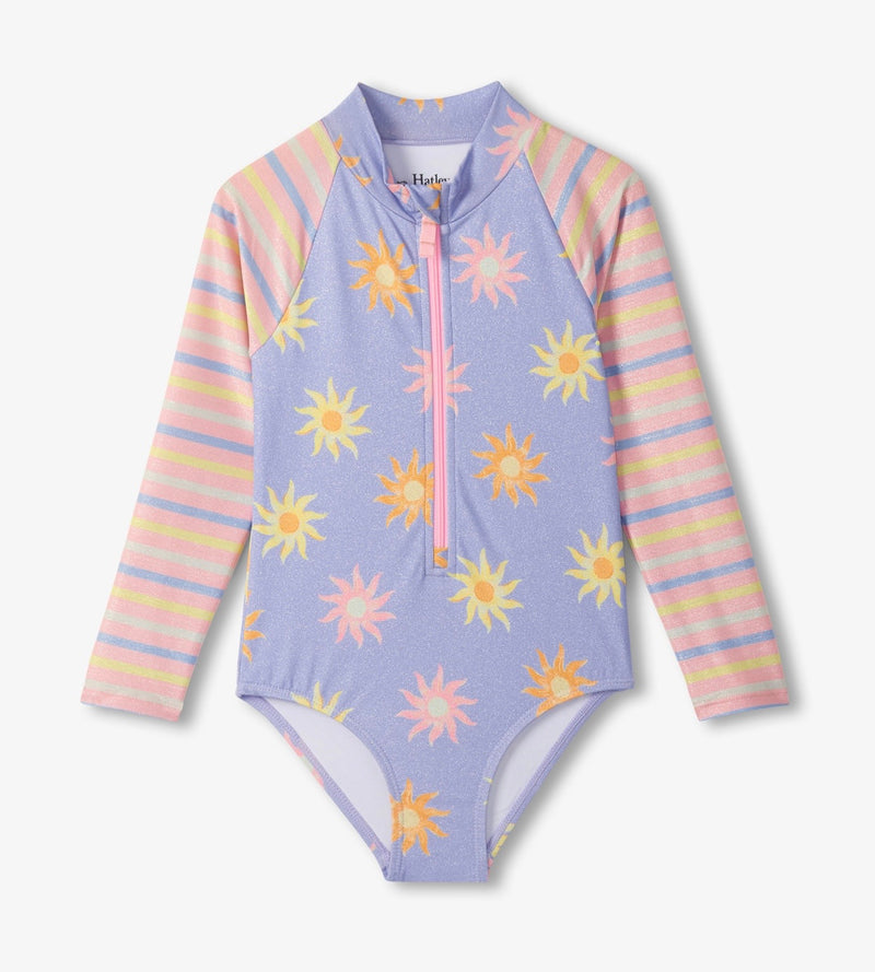 Faded sun LS rash guard swimsuit