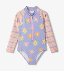 Faded sun LS rash guard swimsuit